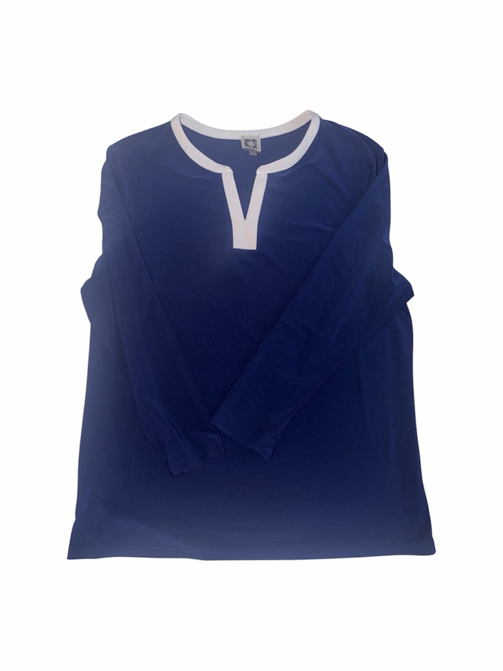 Anne Klein Navy Colorblock V-Neck Long Sleeve Top Size L